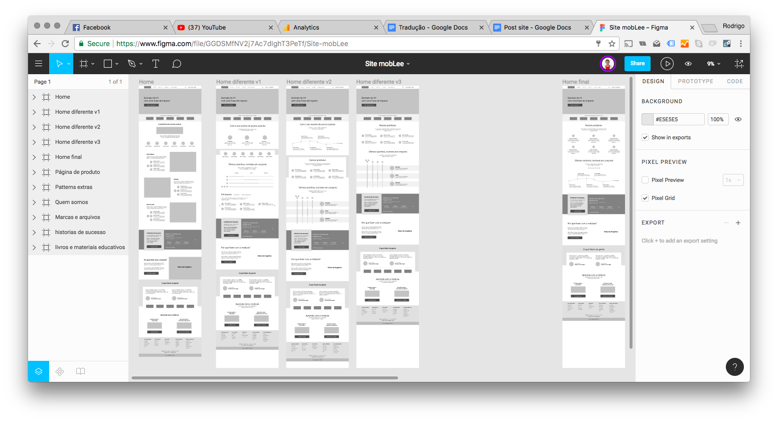 Imagem de wireframes do site institucional da mobLee