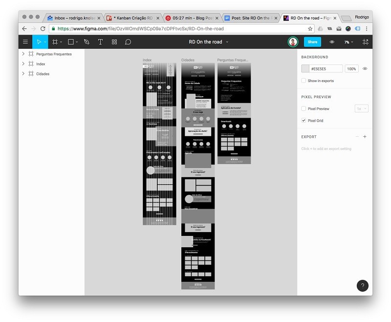 Wireframe do RD On the Road no Figma